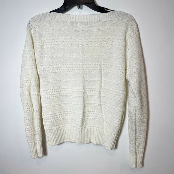 the Denver Womens 90s Vintage Pullover Knit Sweater Ivory M Ribbed Long Sleeve - Picture 5 of 7